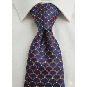 Paul Frederick blue orange scale print Italian silk tie - 58.5"